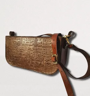 – Embossed Design Discounted shipping Clearance sale "The Leather Path" Genuine Bag Egyptian -Style Hieroglyphic Crossbody Pharaoh's Waist &