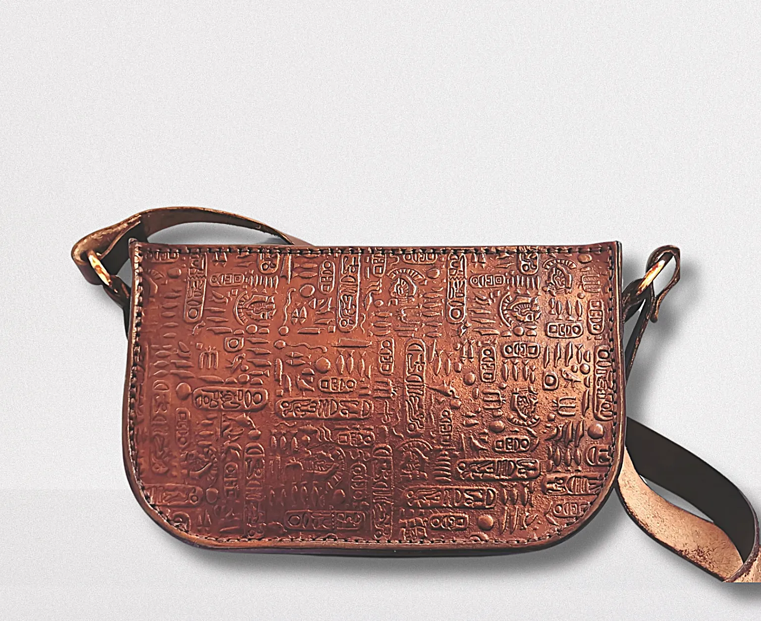 – Embossed Design Discounted shipping Clearance sale "The Leather Path" Genuine Bag Egyptian -Style Hieroglyphic Crossbody Pharaoh's Waist &