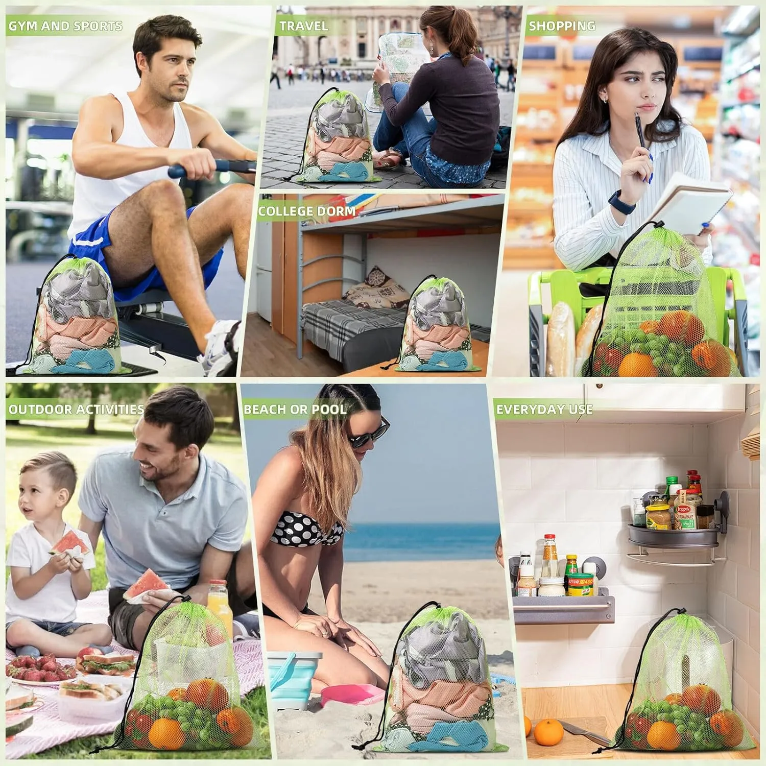 10/20/40/60/100PCS Mesh Drawstring Bag Durable Delicate Mesh Laundry Bag Multicolor Nylon Mesh Bag Small Mesh Gym Bag Travel Mesh Beach Bag Locking Closure Storage Bag For College, Gym, Yoga, Sport