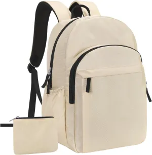 15.6 inch Basic Black Backpack for Men, Travel Backpack Carry on, Water Resistant School Backpacks Bookbag (Beige)