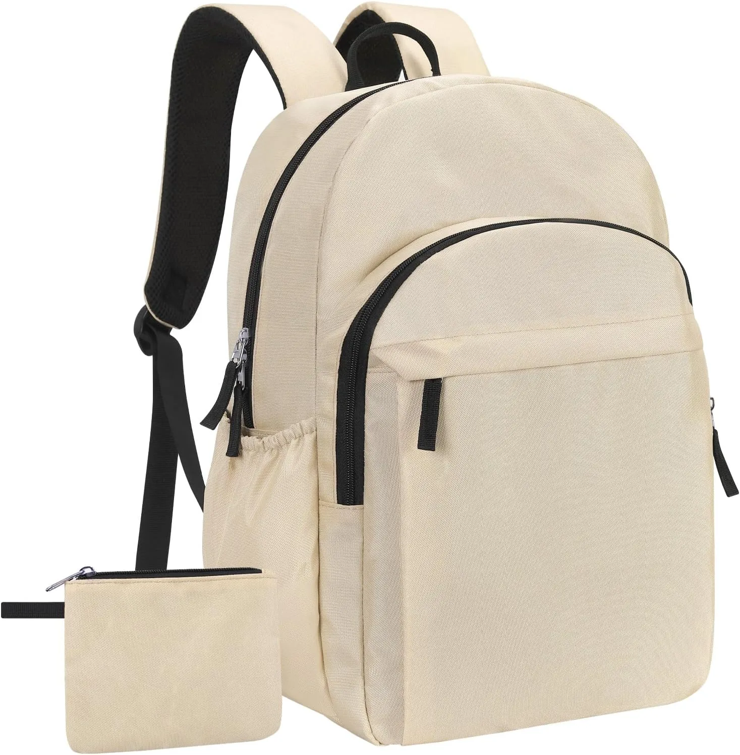 15.6 inch Basic Black Backpack for Men, Travel Backpack Carry on, Water Resistant School Backpacks Bookbag (Beige)