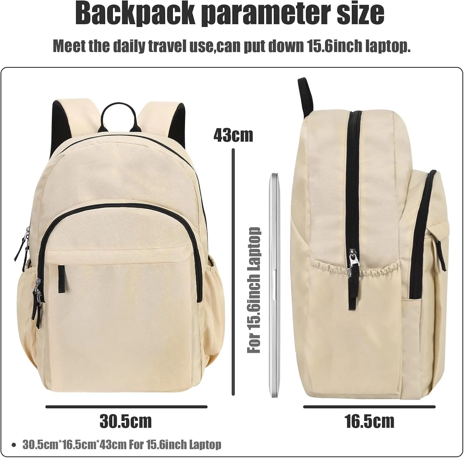 15.6 inch Basic Black Backpack for Men, Travel Backpack Carry on, Water Resistant School Backpacks Bookbag (Beige)