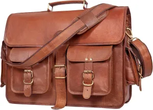 15" Mens Genuine Vintage Brown Leather Messenger Bag crossbody Shoulder Satchel Laptop Bag Briefcase Bag (BROWN)