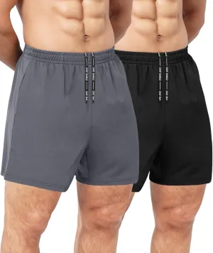 2 Pack Men's Gym Workout Shorts - 5'' Quick Dry Athletic Running Shorts for Casual Basketball with Zipper Pockets