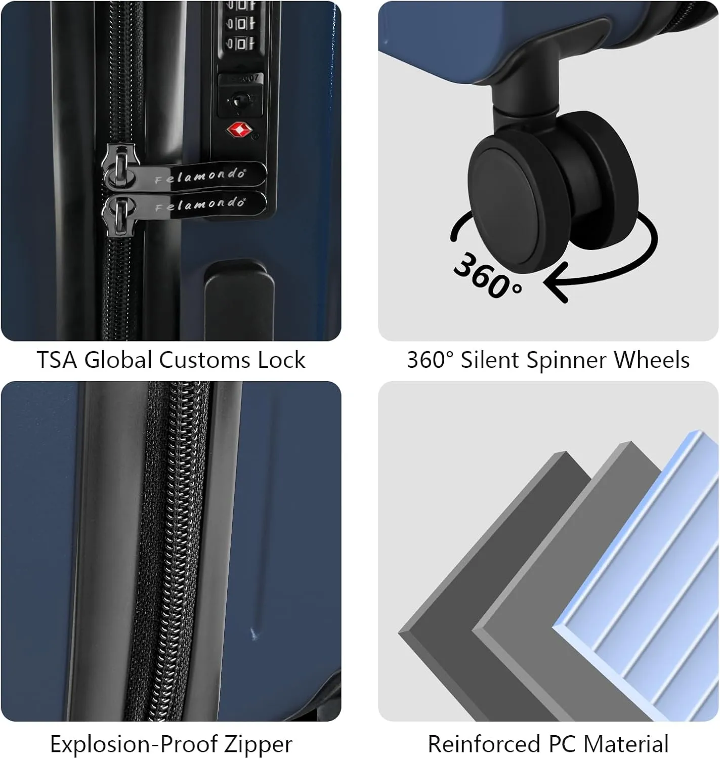 20-Inch Carry-On Luggage, Lightweight Durable PC Suitcase with TSA Lock, 360° Silent Wheels, Expandable Wide Handle Business Travel Suitcase for Airplane(Blue)