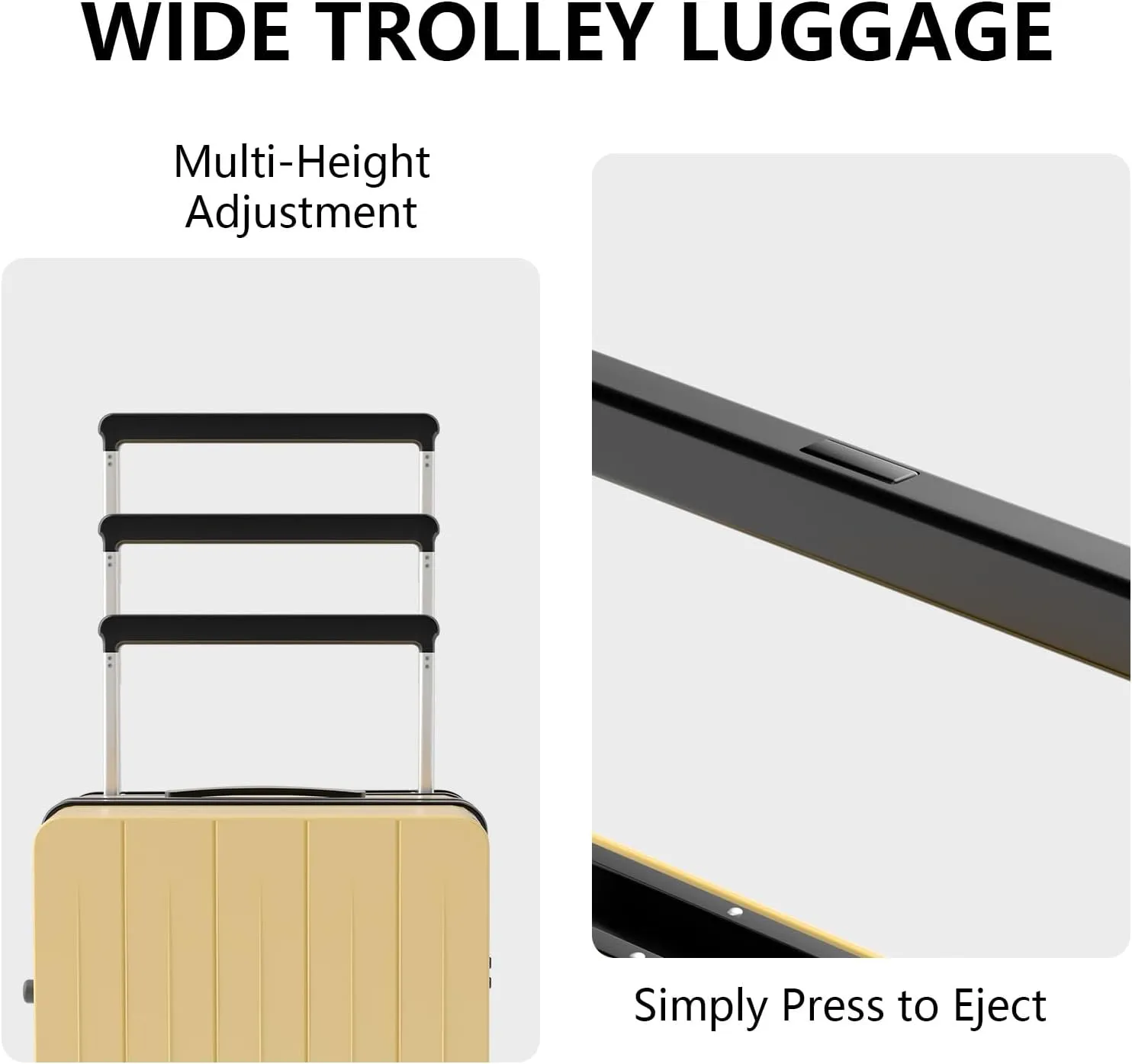20-Inch Carry-On Luggage, Lightweight Durable PC Suitcase with TSA Lock, 360° Silent Wheels, Expandable Wide Handle Business Travel Suitcase for Airplane(Yellow)