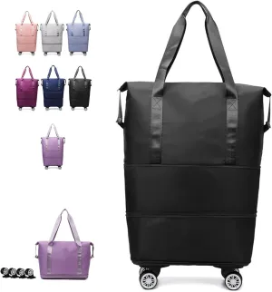 2025 New Travel Bag with Wheels,Expandable Foldable Duffle Bag, Large Capacity with Wheels,Universal Wheel Removable Duffle (Black)