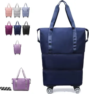 2025 New Travel Bag with Wheels,Expandable Foldable Duffle Bag, Large Capacity with Wheels,Universal Wheel Removable Duffle (Dark blue)