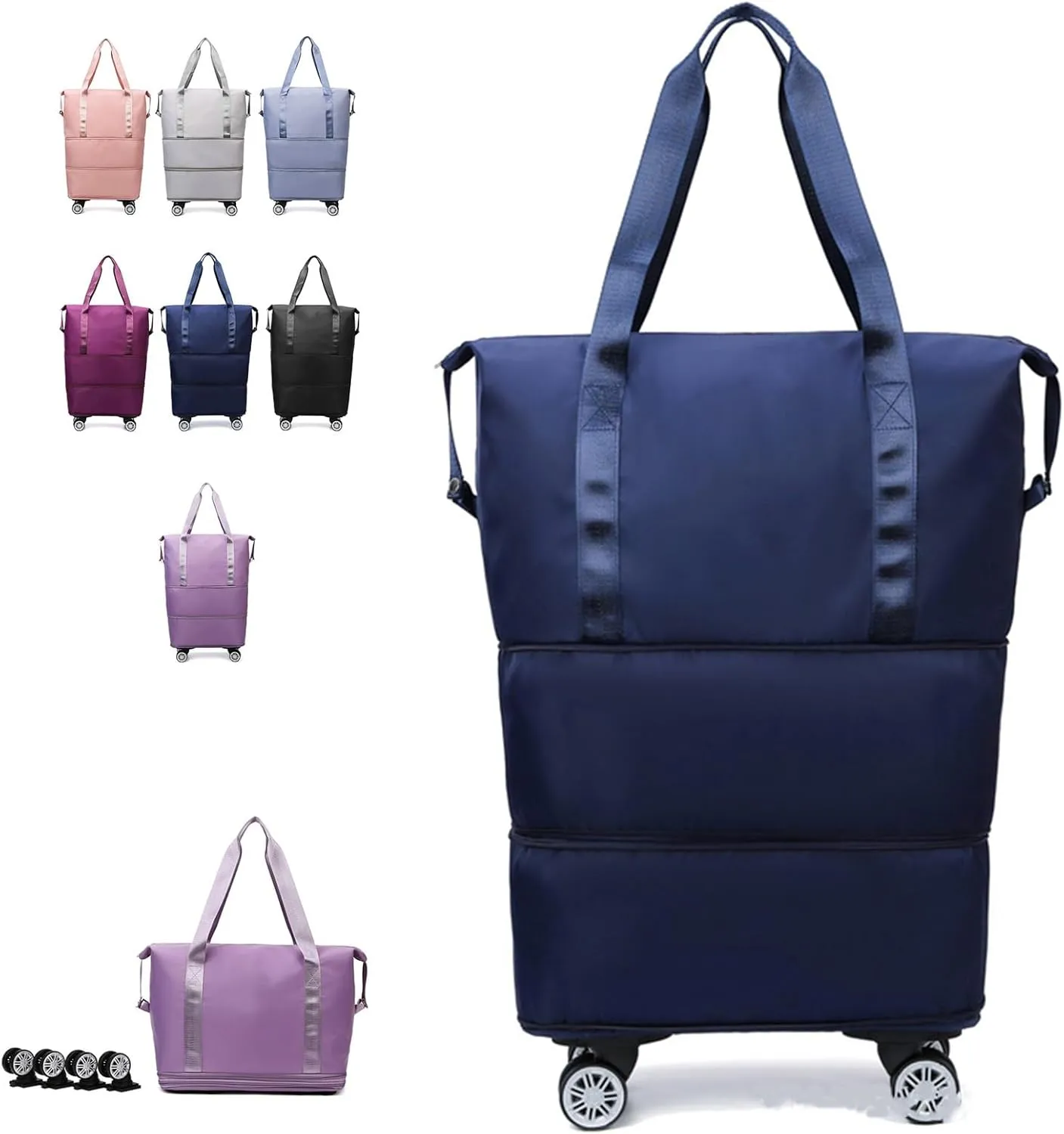 2025 New Travel Bag with Wheels,Expandable Foldable Duffle Bag, Large Capacity with Wheels,Universal Wheel Removable Duffle (Dark blue)