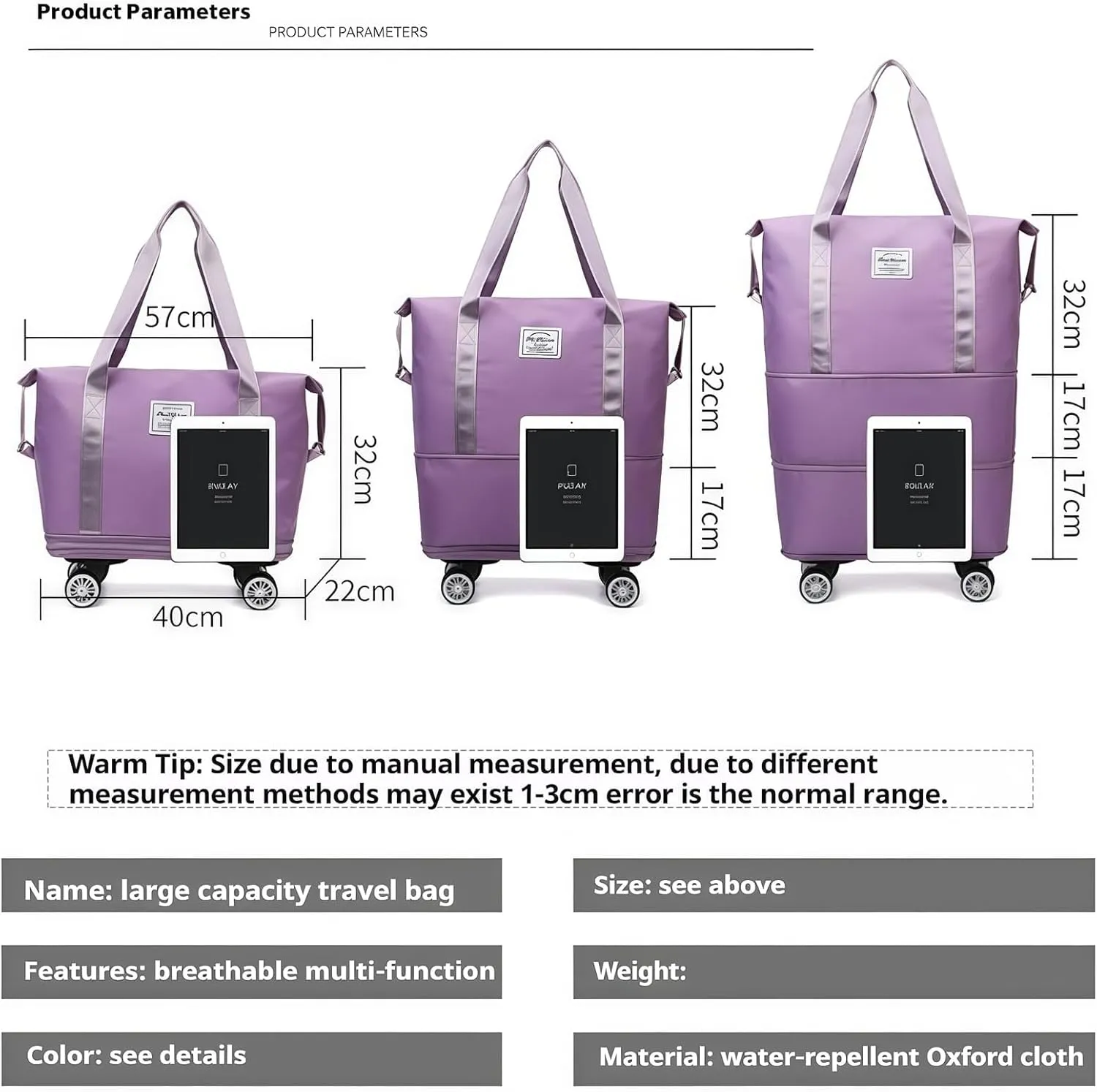 2025 New Travel Bag with Wheels,Expandable Foldable Duffle Bag, Large Capacity with Wheels,Universal Wheel Removable Duffle (Dark blue)