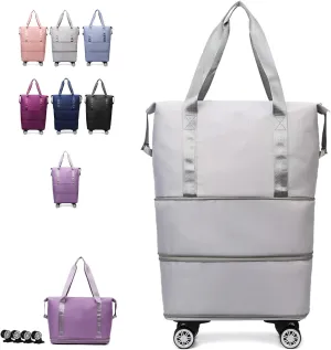 2025 New Travel Bag with Wheels,Expandable Foldable Duffle Bag, Large Capacity with Wheels,Universal Wheel Removable Duffle (Gray)