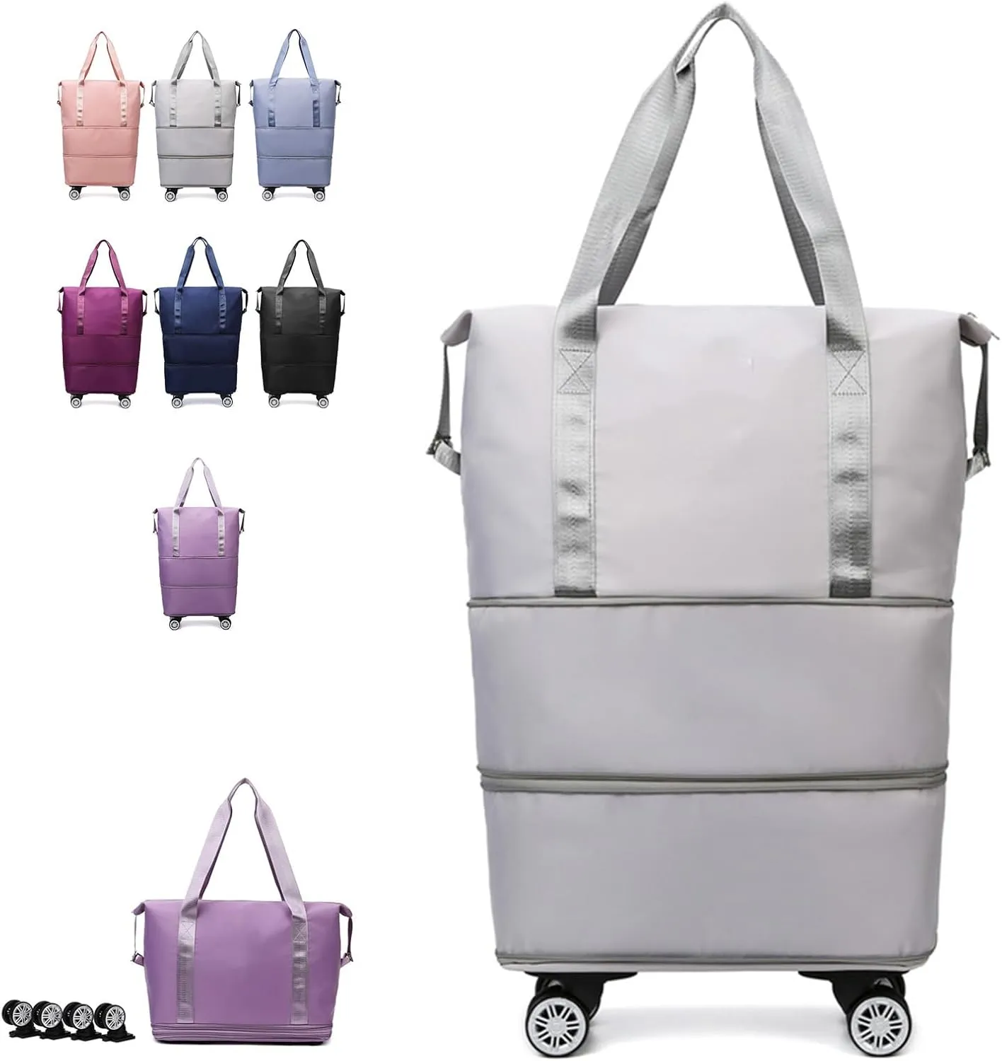 2025 New Travel Bag with Wheels,Expandable Foldable Duffle Bag, Large Capacity with Wheels,Universal Wheel Removable Duffle (Gray)