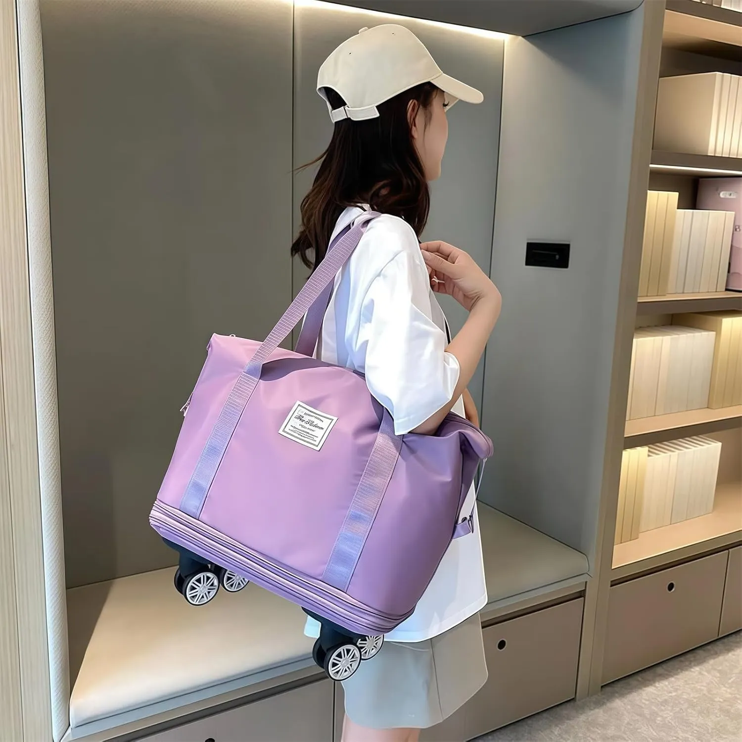 2025 New Travel Bag with Wheels,Expandable Foldable Duffle Bag, Large Capacity with Wheels,Universal Wheel Removable Duffle (Gray)