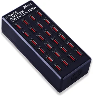 24-Port 100 watt (20 A) USB Charging Station, Home Desktop Fast Charger, Multiple Chargers, Suitable for Hotels, Shops, Schools, Shopping malls and Travel