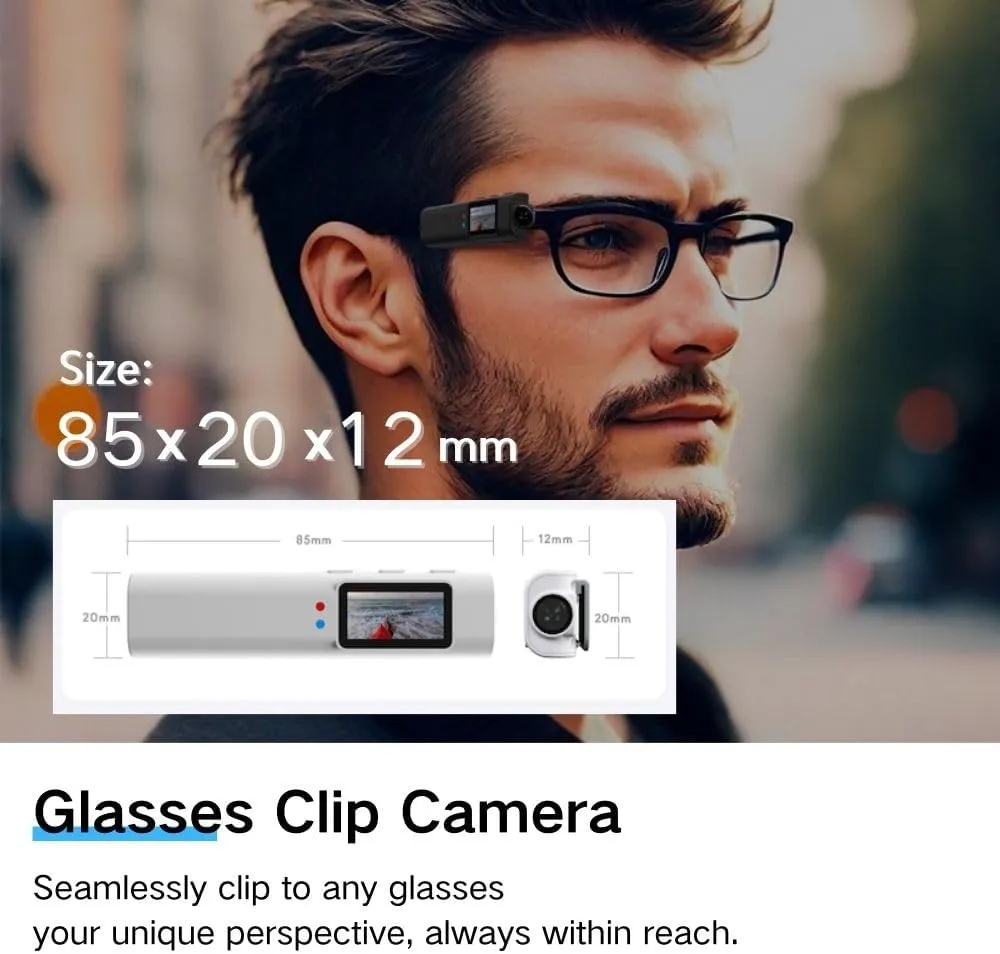 2.7K Ultra-Light Head Mounted Camera Glasses, 21g Glasses with Camera, Compatible Action Cam with Hands-Free POV for Travelers/Business (White64G)