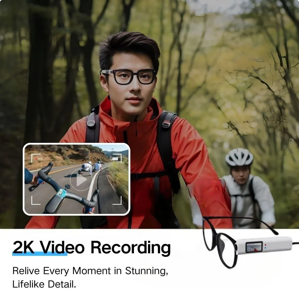 2.7K Ultra-Light Head Mounted Camera Glasses, 21g Glasses with Camera, Compatible Action Cam with Hands-Free POV for Travelers/Business (White64G)