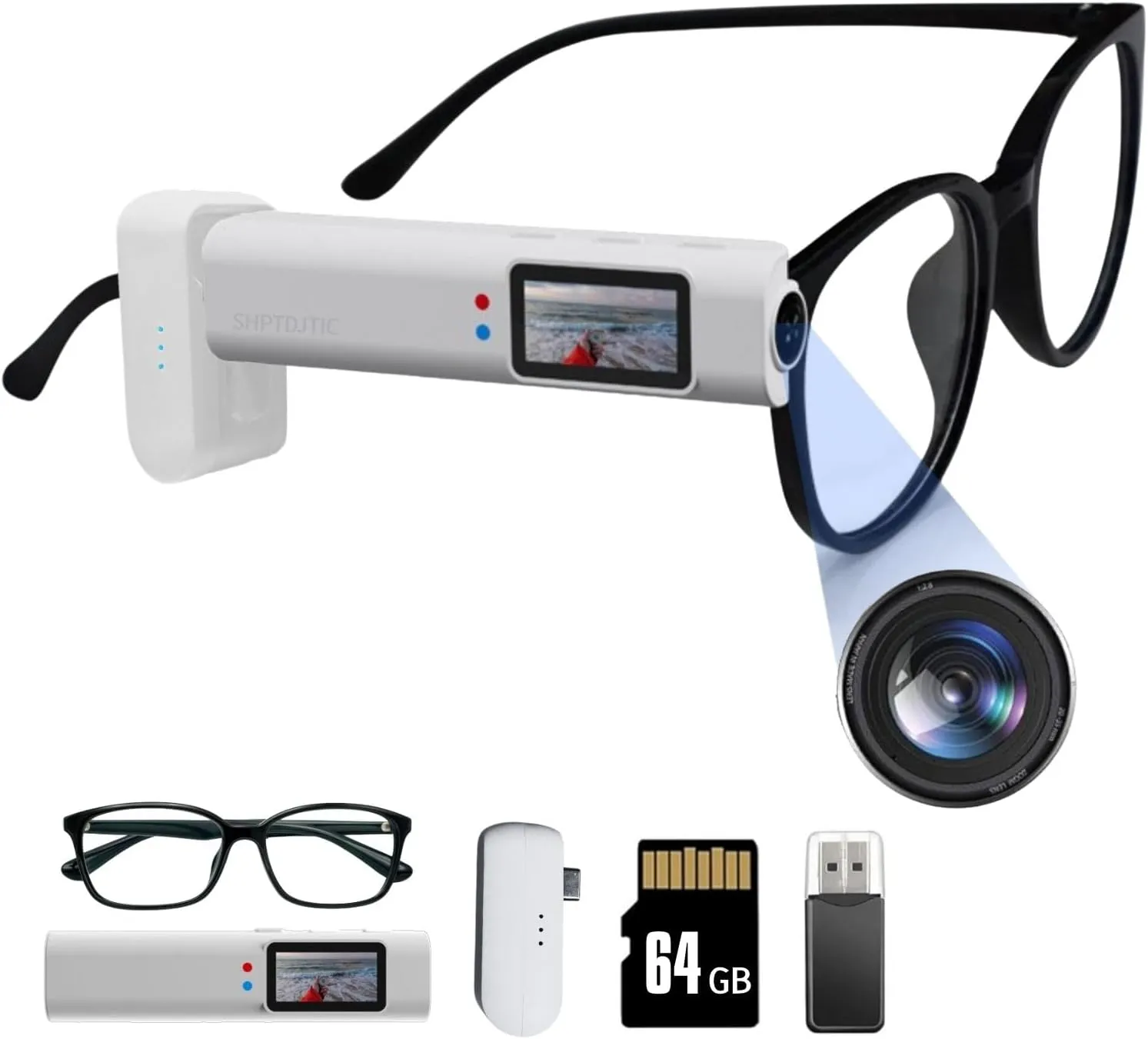 2.7K Ultra-Light Head Mounted Sports Camera - 21g Glasses-Compatible Action Cam with Hands-Free POV & Lossless Audio for Travelers/Business (White64G-plus)