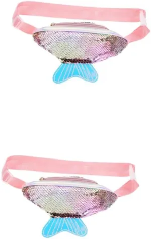 2pcs Women's Crossbody Bag Fish Tail Waist Pouch Sequins Pack for Phone Wallet Keys Id Sunglasses Compact Stylish