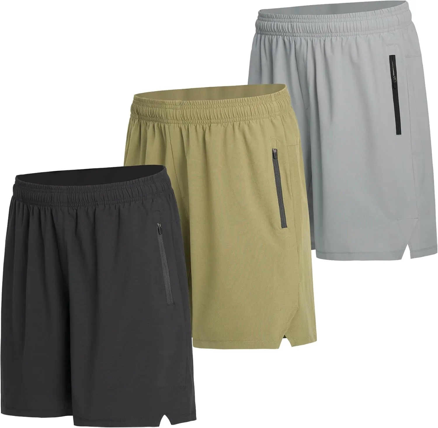 3 Pack Mens Athletic Shorts Casual Quick-Drying Gym Shorts for Mens with Zipper Pockets Drawstring