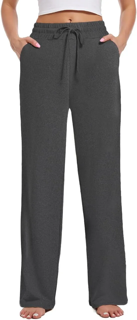 3 Pack Womens Yoga Sweatpants Wide Leg Lounge Pajamas Pants Drawstring Workout Comfy Joggers Sweatpants Pants Pockets