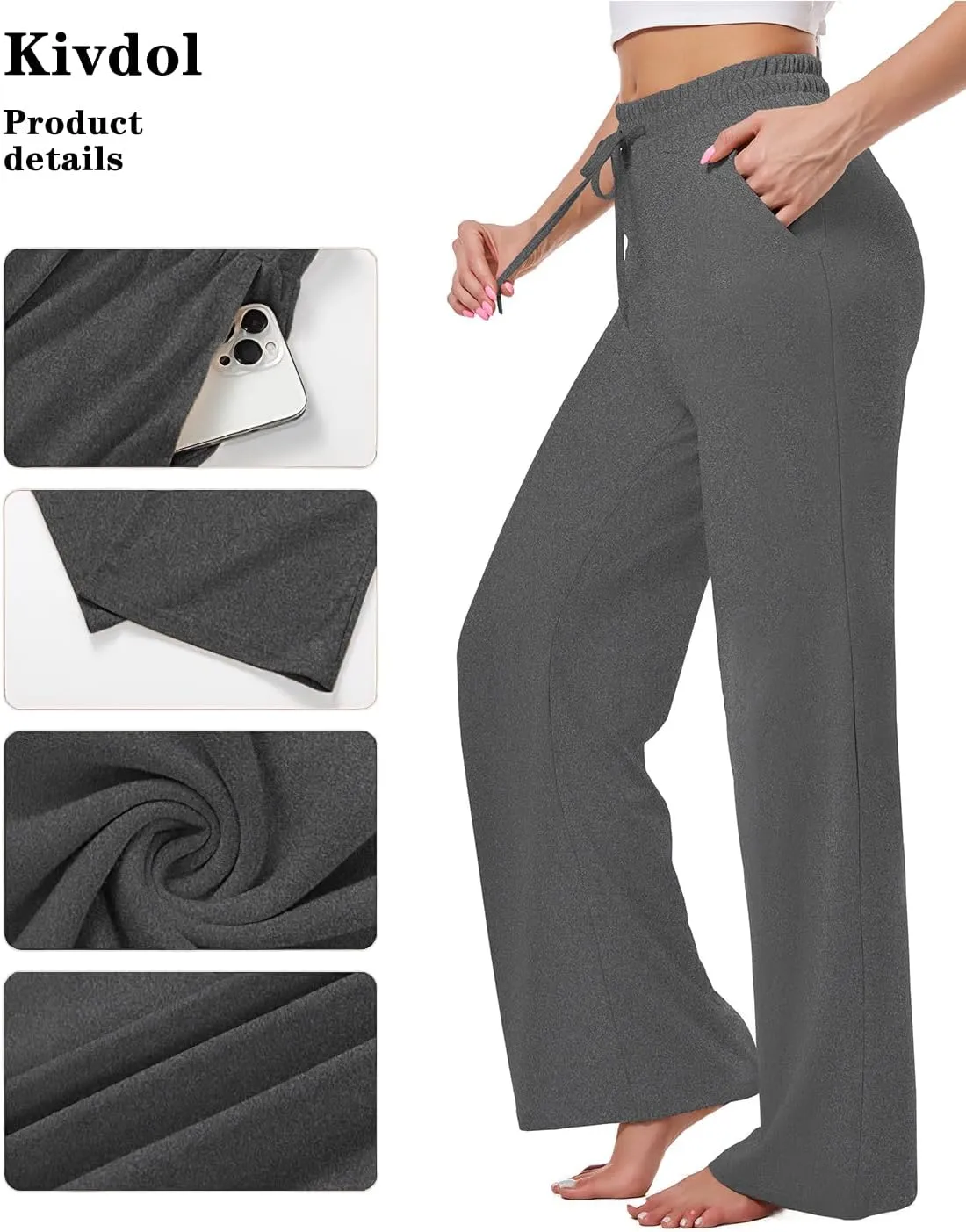 3 Pack Womens Yoga Sweatpants Wide Leg Lounge Pajamas Pants Drawstring Workout Comfy Joggers Sweatpants Pants Pockets