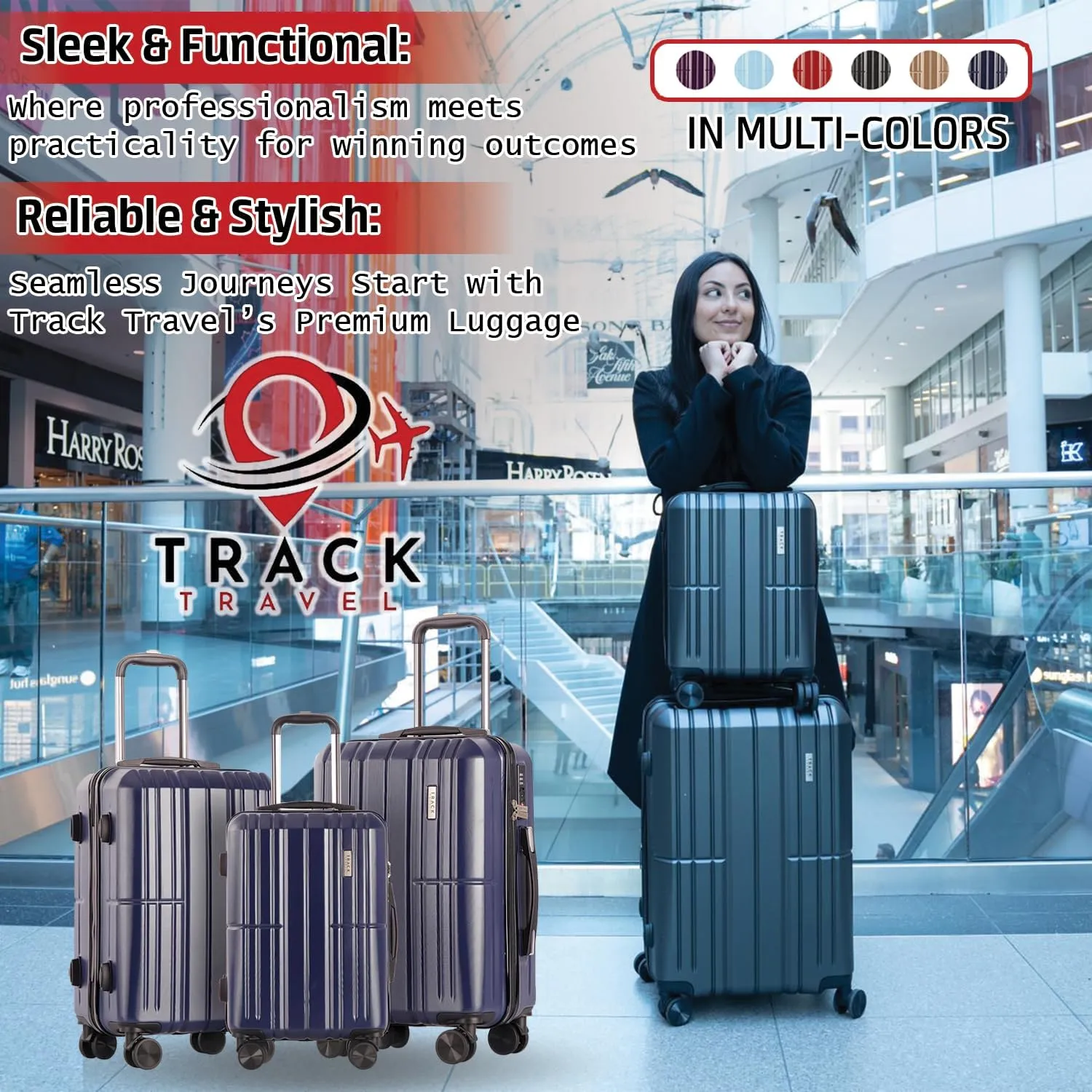 3 Piece Luggage Set ABS PC Expandable Hardshell TSA Lock Aluminum Trolley Spinner Wheels (Blue, 3 Piece Set)