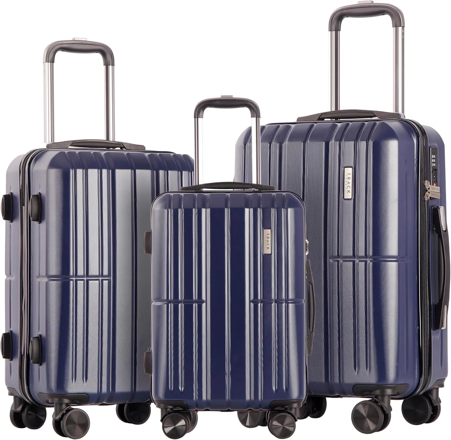 3 Piece Luggage Set ABS PC Expandable Hardshell TSA Lock Aluminum Trolley Spinner Wheels (Blue, 3 Piece Set)