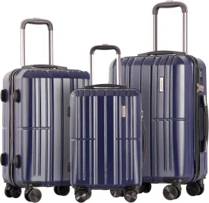 3 Piece Luggage Set ABS PC Expandable Hardshell TSA Lock Aluminum Trolley Spinner Wheels (Blue, 3 Piece Set)