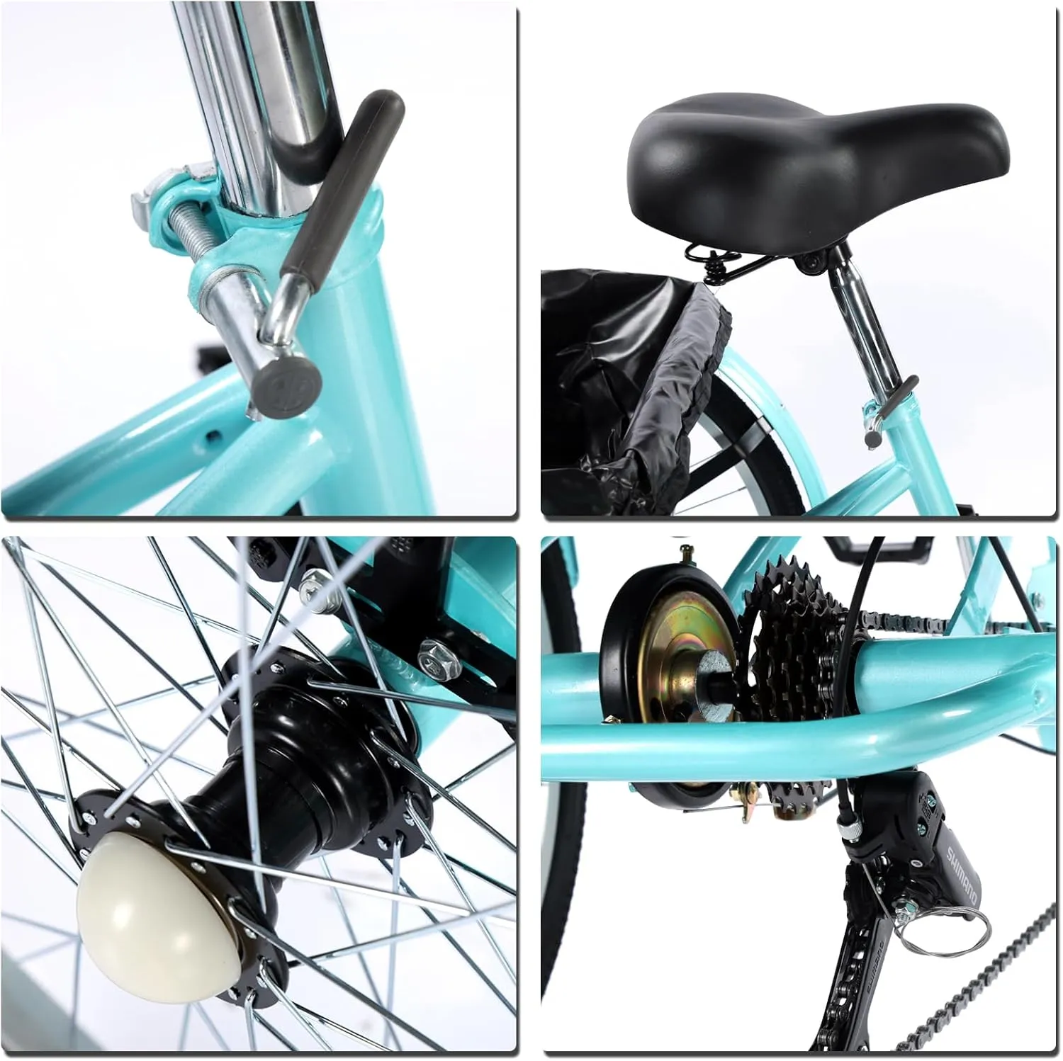 3 Wheel Bikes for Adults, 7 Speed Tricycles for Adults, 24 inch Adult Tricycles for Women Men Seniors with Dual Chain, Rear Basket and Bag, Adult Trikes for Shopping, Beach and City, Blue