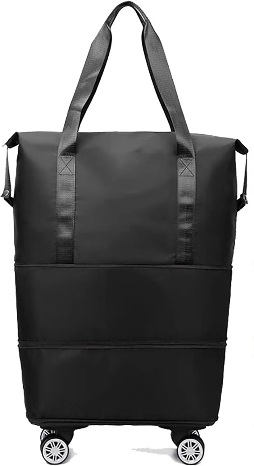 360° Spinner Luggage Duffle Bag - Extra Large Expandable Gym Bag, Silent Multi-Directional Wheels & Retractable Handle, Water-Resistant Oxford Fabric for Travel, Fitness, Business(Black)