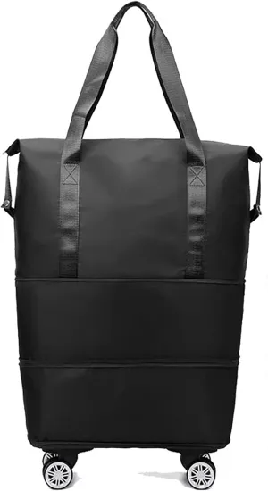 360° Spinner Luggage Duffle Bag - Extra Large Expandable Gym Bag, Silent Multi-Directional Wheels & Retractable Handle, Water-Resistant Oxford Fabric for Travel, Fitness, Business(Black)