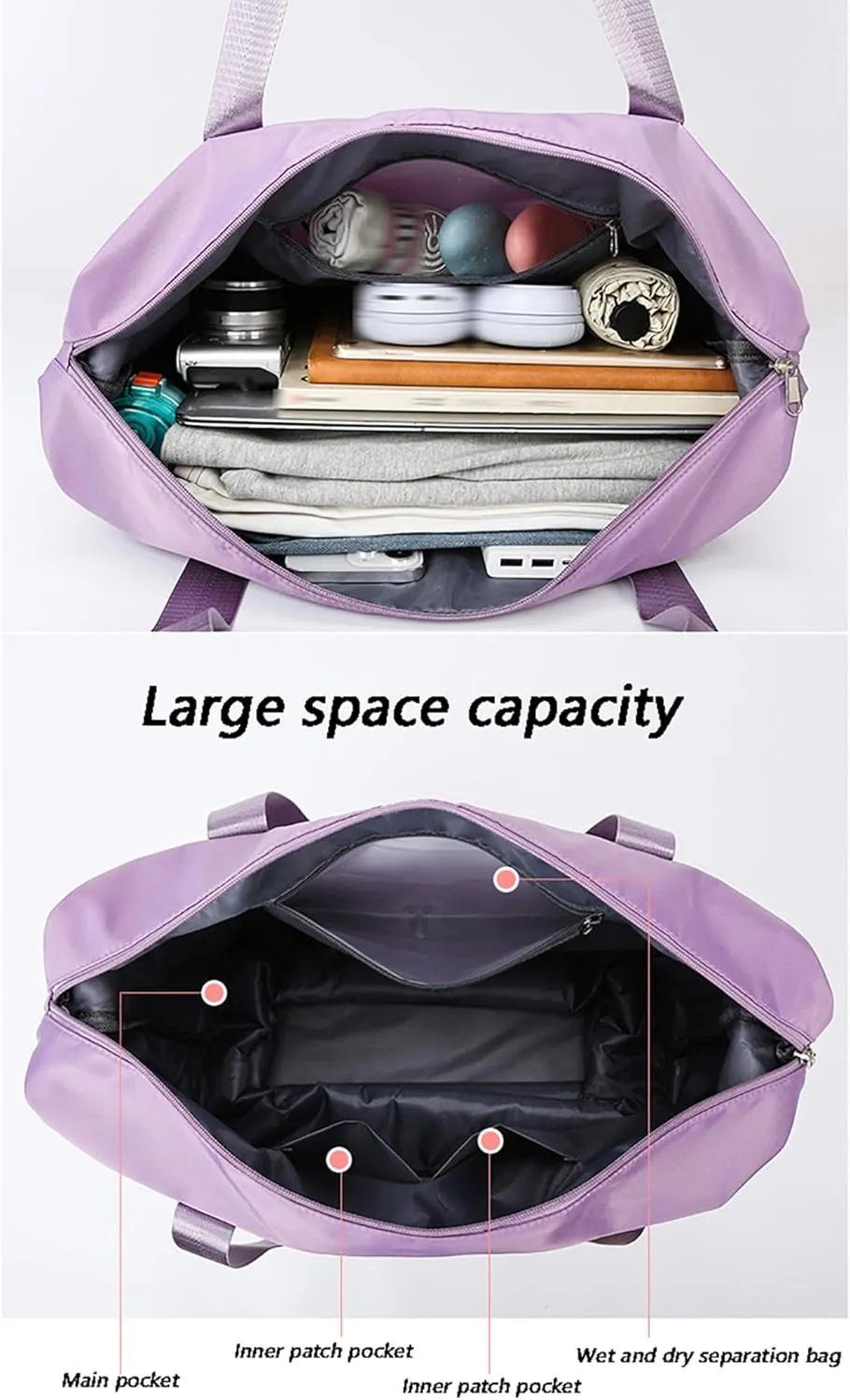 360° Spinner Luggage Duffle Bag - Extra Large Expandable Gym Bag, Silent Multi-Directional Wheels & Retractable Handle, Water-Resistant Oxford Fabric for Travel, Fitness, Business(Black)