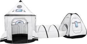 3pcs Rocket Ship Pop up Play Tent with Tunnel and Ball Pit for Kids, Indoor & Outdoor Spaceship Playhouse Tent Set, Perfect Kid’s Gifts