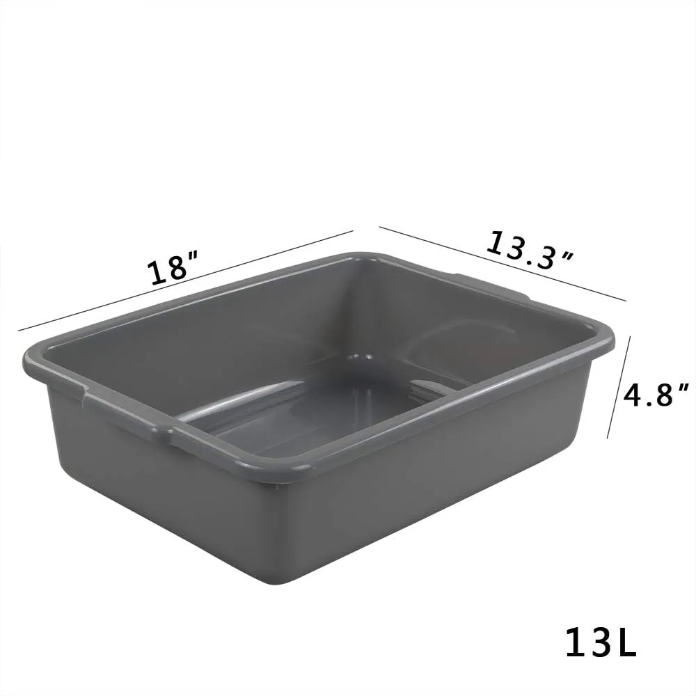 4-Pack Bus Tubs, Commercial Tote Box, Plastic Bus Box (13 L Capacity), Grey