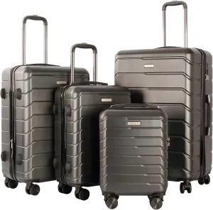 4 Piece Luggage Set ABS PC Expandable Hardshell TSA Lock Aluminum Trolley Spinner Wheels (Dark Grey, 4 Piece Set)