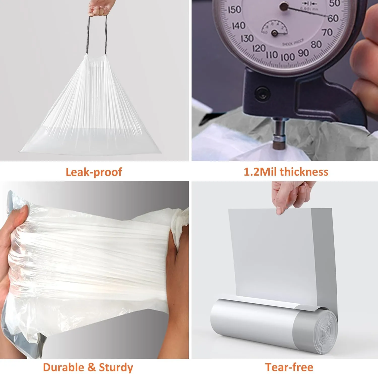 5 Gallon Heavy Duty Trash Bags 1.2 Mil THICK Reinforced Drawstring | Pre-Separated Liners for Kitchen, Bedroom, Bathroom Office for 5 Gallon Bucket & Mesh Trash Can | Tear & Leak Resistant 100 Count