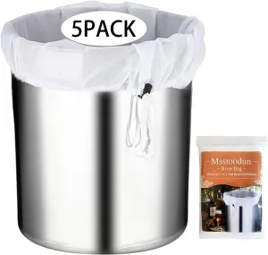 5 Pack Brew Bags, Reusable Straining Bags (26" x 22"), Extra Large 250 Micron Fine Mesh Strainer Bag for Grains Fruit Cider Home Brew