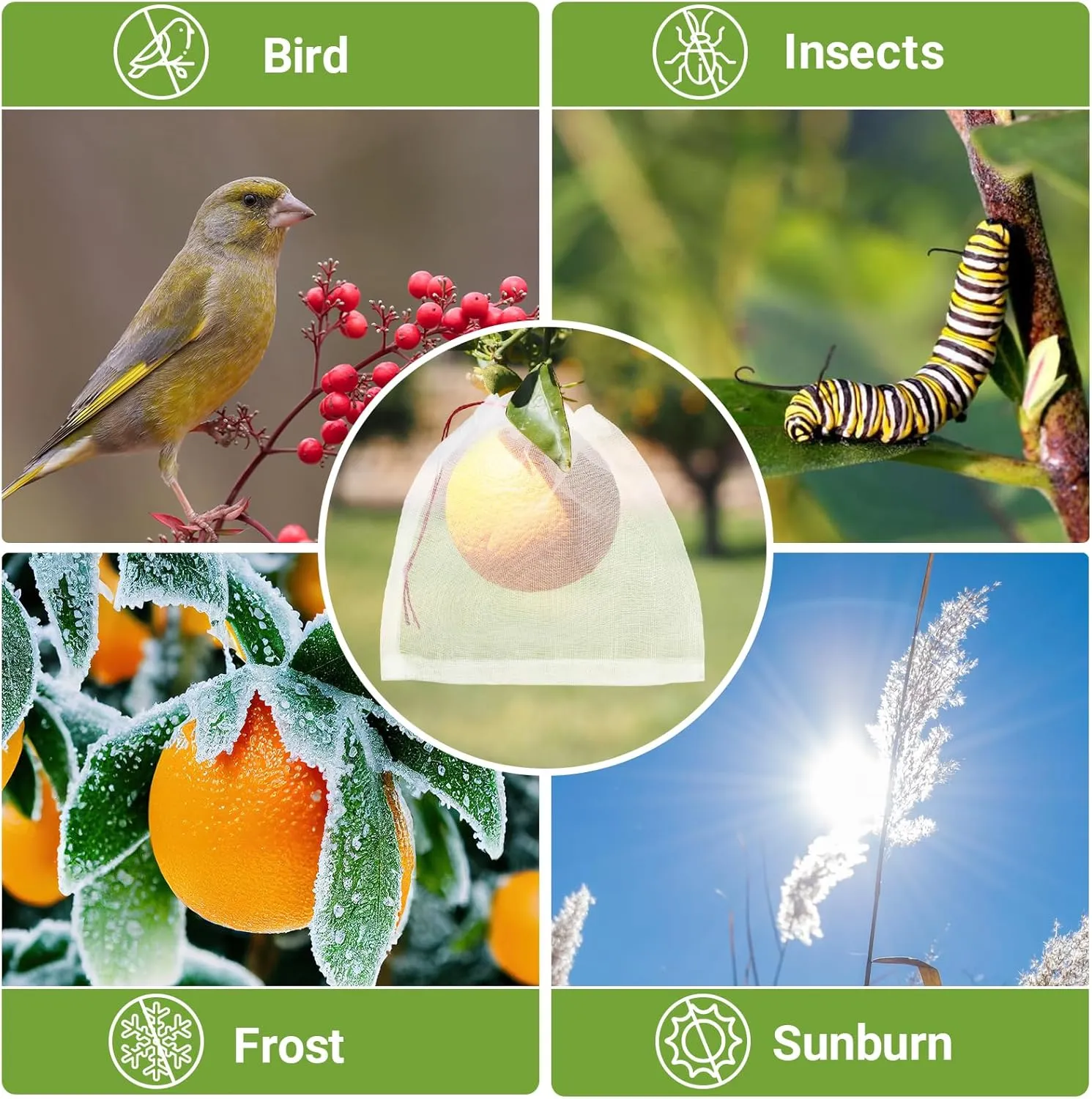 50pcs Fruit Netting Bags for Fruit Trees, 8x8 Inch Garden Mesh Bags to Protect Vegetables Flowers from Pest Birds Squirrels, Reusable Cover Mesh Protect with Drawstring
