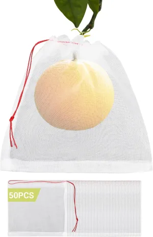 50pcs Fruit Netting Bags for Fruit Trees, 8x8 Inch Garden Mesh Bags to Protect Vegetables Flowers from Pest Birds Squirrels, Reusable Cover Mesh Protect with Drawstring
