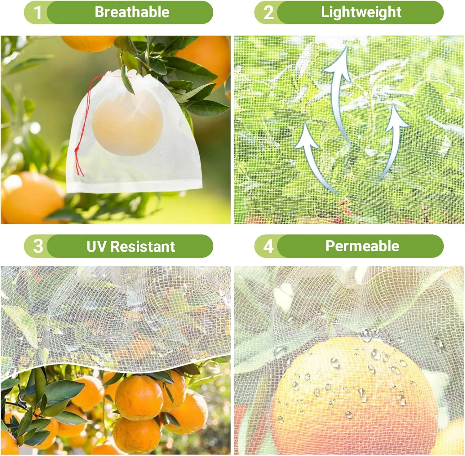 50pcs Fruit Netting Bags for Fruit Trees, 8x8 Inch Garden Mesh Bags to Protect Vegetables Flowers from Pest Birds Squirrels, Reusable Cover Mesh Protect with Drawstring