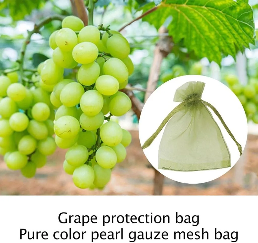 50Pcs Fruit Protection Bag Pest Contro Plants Anti-Bird Mesh Bags Grow Gardening Strawberry Grape Drawstring Bags Mesh Pouch(Army Green 50PCS,10cm x 15cm)