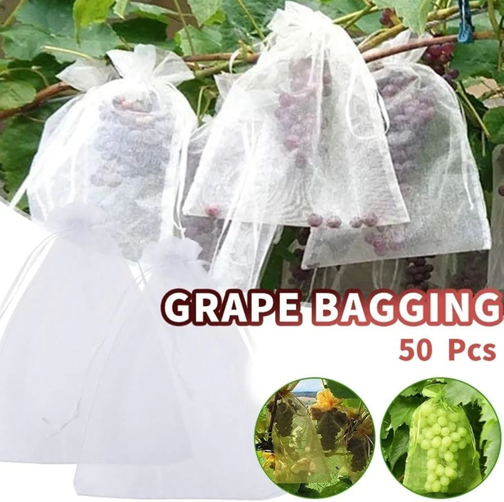 50Pcs Fruit Protection Bag Pest Contro Plants Anti-Bird Mesh Bags Grow Gardening Strawberry Grape Drawstring Bags Mesh Pouch(Army Green 50PCS,10cm x 15cm)