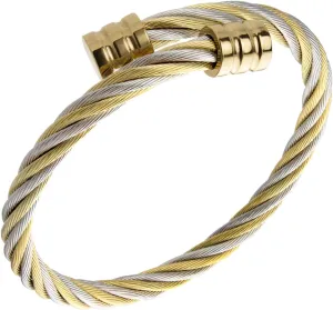 555Jewelry 2 Tone Adjustable Twisted Cable Wire Bangle Bracelet Cuff for Women & Men