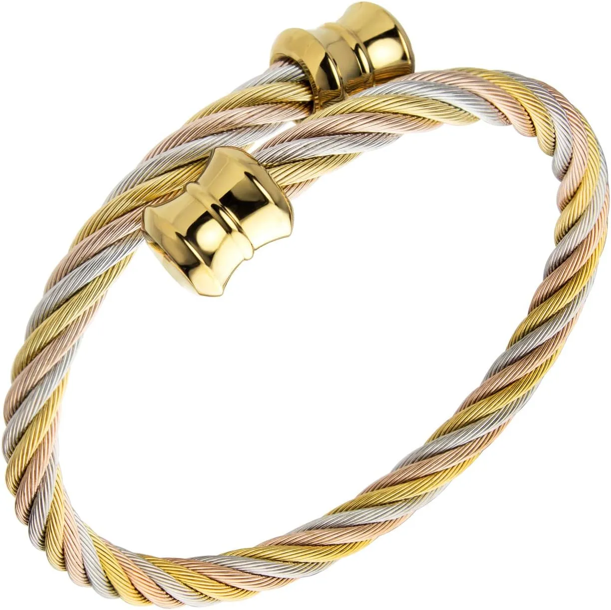 555Jewelry 2 Tone Adjustable Twisted Cable Wire Bangle Bracelet Cuff for Women & Men