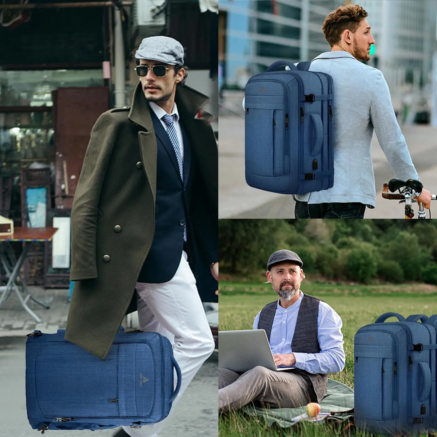 55L Big Capacity Carry On Laptop Backpack Large Travel Backpack for Men, Expandable Water Resistant Overnight Weekender Luggage Gym Daypack Rucksack Traveling Backpack, Traveler Gifts, Blue