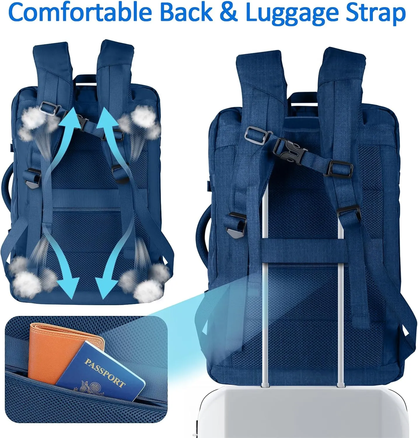 55L Big Capacity Carry On Laptop Backpack Large Travel Backpack for Men, Expandable Water Resistant Overnight Weekender Luggage Gym Daypack Rucksack Traveling Backpack, Traveler Gifts, Blue
