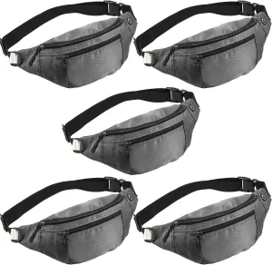 5PCS Crossbody Fanny Pack Large Capacity Waist Bag with Hidden Zipper Pockets Adjustable Strap Fanny Packs Waterproof Oxford Cloth Travel Belt Bag for Outdoor Shopping Travel Men Women,Gray