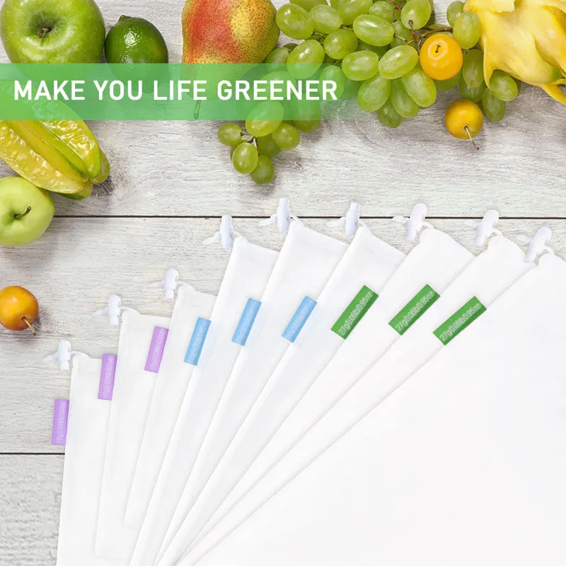 9 Pieces Reusable Mesh Produce and Grocery Bags
