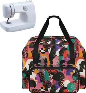 Abstract Art Face Print Sewing Machine Case Universal Travel Tote Organizer for Sewing Machine and Accessories with Comfortable Handle and Front Pocket