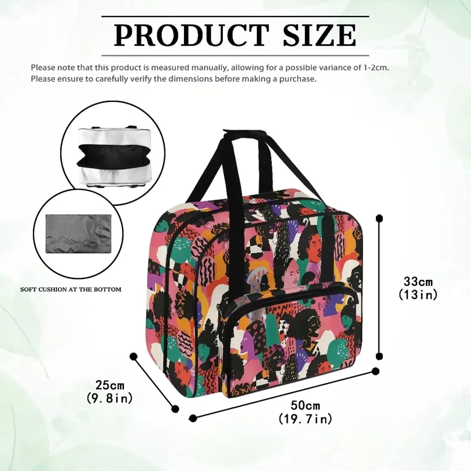 Abstract Art Face Print Sewing Machine Case Universal Travel Tote Organizer for Sewing Machine and Accessories with Comfortable Handle and Front Pocket